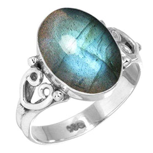 Natural Labradorite Ring 925 Sterling Silver Handmade Jewelry Size 8.5