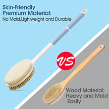 Load image into Gallery viewer, Back Scrubber Anti Slip for Shower,Back Brush Long Handle with Stiff and Soft Bristles,Body Exfoliator for Bath or Dry Brush(Blue)
