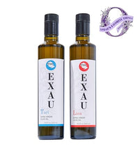 Load image into Gallery viewer, EXAU Italian Extra Virgin Olive Oil - Polyphenol Rich Olive Oil Made in Italy - Non GMO, Cold Pressed Olive Oil for Cooking - 2022 Harvest - DUE² Gourmet Olive Oil Gift Set with Lina &amp; Turi, 16.9 fl. oz. x 2
