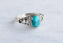 Load image into Gallery viewer, sandywident Genuine Women's 925 Sterling Silver Plated Ring Oval Cut Natural Bohemia Turquoise Jewelry Birthday Proposal Hollow Engagement Party Band Rings Size 6-10
