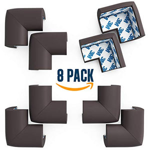 Soft Baby Proofing Corner Guards & Edge Protectors - Pre-Taped Table Corner Protector, Child Safety Furniture Bumper, Sharp Corner Cushions, 8 Pack, Brown