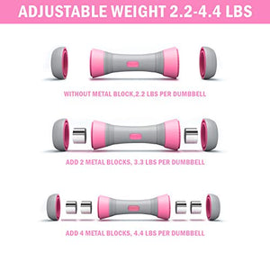 Vivitory Adjustable Dumbbells Set for Women, 4.4lb /6.6lb /8.8lb Weight Options, Dumbbells Weight Pair(Set of 2), Non-Slip Neoprene Hand, All-Purpose, Exercise Dumbbells for Home, Office, Gym (Pink)