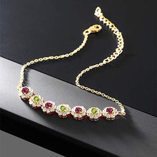 Load image into Gallery viewer, Gem Stone King 1.22 Ct Pink Tourmaline Green Peridot 18K Yellow Gold Plated Silver 7 Inch Tennis Bracelet with 2 Inch Extender
