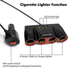Load image into Gallery viewer, USB Car Charger Splitter Adapter, 120W 12V/24V 4-Socket Cigarette Lighter Adapter with 3pcs USB QC3.0 Car Charger Socket Quick Charge for GPS, Dash Cam, Sat Nav, Phone, iPad
