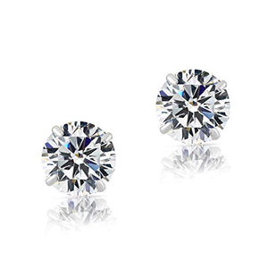 14k White Gold Solitaire Round Cubic Zirconia Stud Earrings with Gold butterfly Pushbacks (6mm)