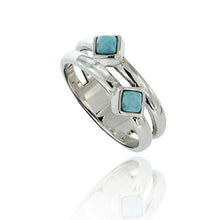 Load image into Gallery viewer, Chuvora 925 Oxidized Sterling Silver Blue Square Larimar Double Bar Band Minimalist Gemstone Ring Size 7
