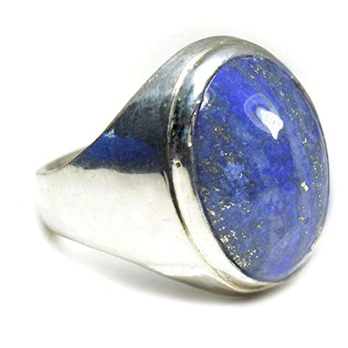 Jewelryonclick Natural 7 Carat Lapis Lazuli Bold Sterling Silver Rings for Men Chakra Healing Blue Gemstone Statement Handmade Jewelry Size 8