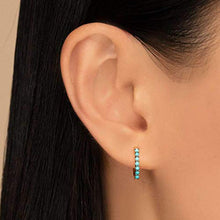 Load image into Gallery viewer, Natural Turquoise Earrings, Huggie Earrings, 14k Solid Gold 10MM Turquoise Huggie Hoop Earrings Micro Pave, December Birthstone, Evil Eye Stone, Protection Stone, Perfect For Everyday Use Gift For Her
