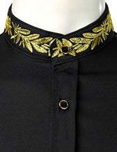 Load image into Gallery viewer, ZEROYAA Men's Luxury Gold Embroidery Design Slim Fit Long Sleeve Button Up Dress Shirts ZHCL44-Black Small
