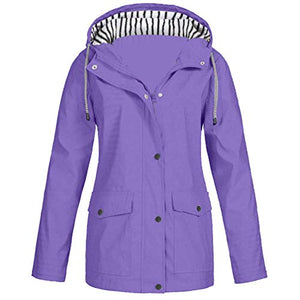 Coats for Women Solid Rain Jacket Outdoor Waterproof Windproof Hooded Raincoat Ladies Lightweight Trench Coat Windbreaker(#15,Medium)