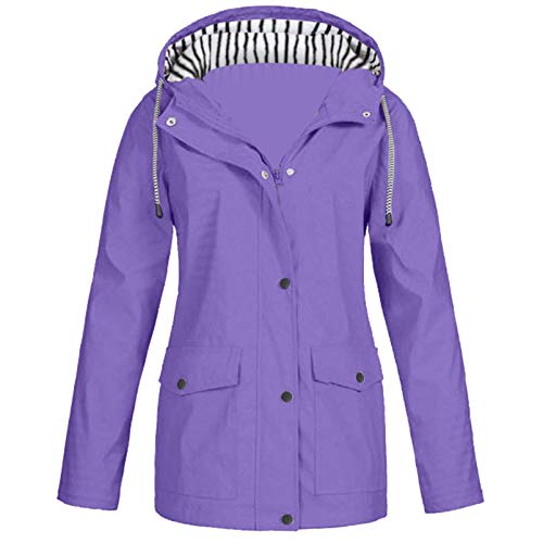 Coats for Women Solid Rain Jacket Outdoor Waterproof Windproof Hooded Raincoat Ladies Lightweight Trench Coat Windbreaker(#15,Medium)