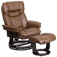 Load image into Gallery viewer, Flash Furniture Contemporary Multi-Position Recliner and Curved Ottoman with Swivel Mahogany Wood Base in Palimino LeatherSoft
