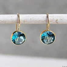 Load image into Gallery viewer, 14K Gold Blue Earrings - 14K Solid Yellow Gold Round Shape Dangle Drop Earrings, 8mm Light Blue Circle Cubic Zirconia CZ Gemstone Jewelry - Simple Handmade Gift for Classy Women
