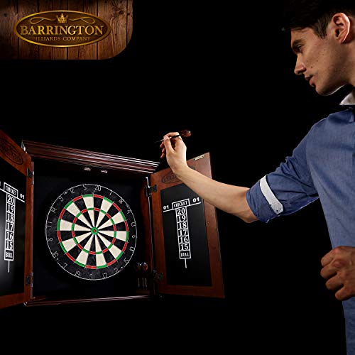 Load image into Gallery viewer, BARRINGTON BILLIARDS COMPANY Bristle Dartboard Cabinet Set: Professional Hanging Classic Sisal Dartboard with Self Healing Bristles and Accessories