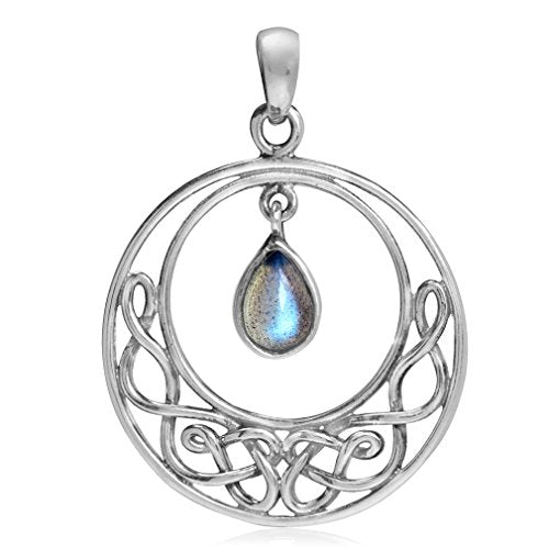 Silvershake Natural Labradorite 925 Sterling Silver Celtic Knot Drop Dangle Pendant