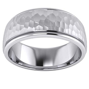 Heavy Solid Sterling Silver 8mm Hammered Unisex Wedding Band Comfort Fit Ring Raised Center Polished Sides (12)