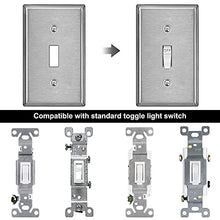 Load image into Gallery viewer, [5 Pack] BESTTEN 1-Gang Toggle Metal Wall Plate with Ｗhite or Clear Plastic Film, Anti-Corrosion Stainless Steel Light Switch Cover, Industrial Grade Stainless Steel, Standard Size, Brushed Finish
