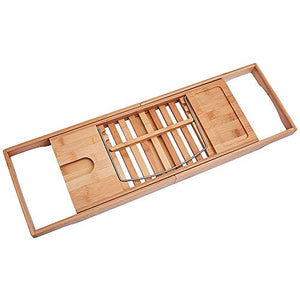 Wine Rack H Luxury Bamboo Bathtub Caddy Bath Tub Tray with Extending Sides Built in Book Tablet Holder Cellphone Tray & Integrated Wineglass Holder and Other Accessories Placement
