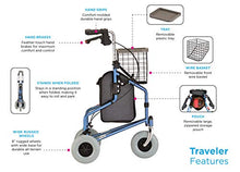 Load image into Gallery viewer, NOVA Traveler 3 Wheel Rollator Walker, All Terrain 8” Wheels, Includes Bag, Basket and Tray, Red
