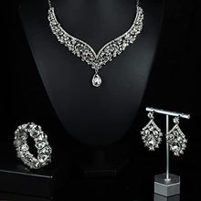 Load image into Gallery viewer, IRONBOX Crystal Wedding Bridal Jewelry Set for Women Prom Sliver Rhinestone Teardrop Necklace Earrings Bracelet Wedding Bridesmaid Gifts Fit with Wedding Dress
