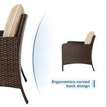 Load image into Gallery viewer, U-MAX 5 Pieces Patio Furniture Set Outdoor Chair and Ottoman Set with Cushions &amp; Side Table, Brown PE Wicker Rattan Lawn Pool Balcony Backyard Conversation Lounge Set, White &amp; Tan Cushion
