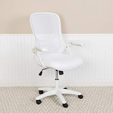 Load image into Gallery viewer, Flash Furniture High Back White Mesh Ergonomic Swivel Office Chair with White Frame and Flip-up Arms
