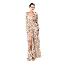 Load image into Gallery viewer, Miss ord Women Deep V Neck Long Sleeve Split Sequined Maxi Party Cocktail Dress (Medium, Gold)

