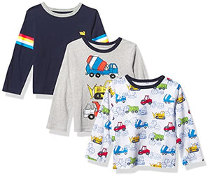 The Children's Place Baby Toddler Boy Long Sleeve Truck Top 3-Pack, Multi CLR, 5T