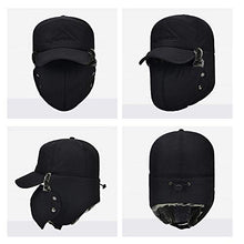 Load image into Gallery viewer, YINQAG Winter Warm Facemask Cap, 3 in 1 Bomber Hat with Full Face Ear Flap, Men Trapper hat with Fur Lined (Black)
