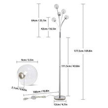 Load image into Gallery viewer, Modern Globe LED Floor Lamps for Living Room-DLLT Standing Lamps with 5 Lights for Bedroom, Tall Pole Tree Accent Lighting for Mid Century, Contemporary Home, G9 Bulb(Not Included) Glass Shade Silver
