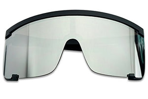SunglassUP Oversized 150mm Super Shield Mirrored Lens Sunglasses Retro Flat Top Matte Black Frame (Matte Black Frame | Silver)