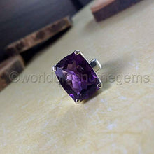 Load image into Gallery viewer, amethyst ring, dark purple amethyst solitaire ring, february birthstone jewelry, purple 925 sterling silver, men&#39;s engagemnet band, eternity love promise ring band
