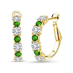 Gem Stone King 3.00 Ct G/H Lab Grown Diamond Green Simulated Tsavorite 18K Yellow Gold Plated Silver Earrings