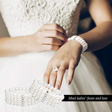 Load image into Gallery viewer, Faux Pearl Bracelet 3-Row Pearl Stretch Bracelet Multilayer Pearl Elastic Bangle for Wedding Jewelry 1920s Costume (4)
