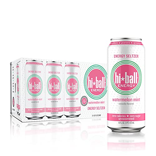 Hiball Energy Seltzer Water, Caffeinated Sparkling Water Made with Organic Caffeine, Zero Calorie, Sugar Free (16 Fl Oz Pack of 8), Watermelon
