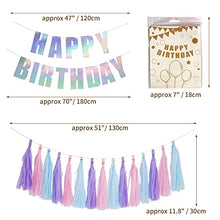 Load image into Gallery viewer, YAKRUNA Holographic Happy Birthday Banner, Iridescent Birthday Party Supplies With 15PCS Rainbow Tassel Paper Garlands for Teens Kids Girls Women

