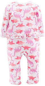 Simple Joys by Carter's Baby Girls' 2-Pack Fleece Footed Sleep and Play, Dino/Lambs, 0-3 Months