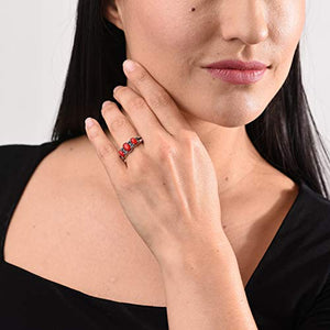 American West Sterling Silver Red Coral Gemstone 3-Stone Ring Size 9