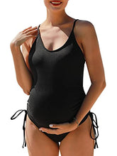 Load image into Gallery viewer, Summer Mae Maternity Swimsuit One Piece Ribbed Side Tie Bathing Suit Monokini Pure Black Large
