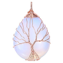 Load image into Gallery viewer, Jovivi Vintage Man-Made Opalite Crystal Necklace Wire Wrapped Copper Tree of Life Teardrop Gemstones Chakra Pendant Necklace for Women
