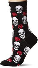 Load image into Gallery viewer, Hot Sox Women's Conversation Starter Novelty Casual Fashion Socks, Skulls and Roses (Black), Shoe Size: 4-10
