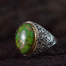 Load image into Gallery viewer, Natural Green Copper Turquoise Rings 925 Sterling Silver Jewelry Oxidize Arabic Rings Natural Green Copper Turquoise Man’s Rings Handmade Rings Wedding Jewelry

