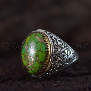 Natural Green Copper Turquoise Rings 925 Sterling Silver Jewelry Oxidize Arabic Rings Natural Green Copper Turquoise Man’s Rings Handmade Rings Wedding Jewelry