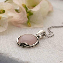 Load image into Gallery viewer, 925 Sterling Silver Rose Quartz Necklace - Dainty 12mm Round Shiny Light Pink Rose Quartz, Real Natural Gemstone Pendant, Delicate Ornamented Handmade Vintage Statement Jewelry for Classy Women
