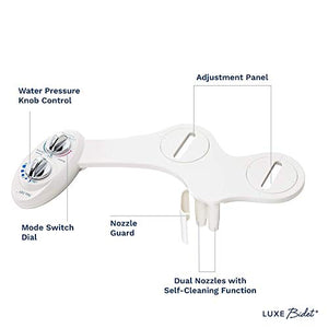 LUXE Bidet Neo 185 (Elite) Non-Electric Bidet Toilet Attachment w/ Self-cleaning Dual Nozzle and Easy Water Pressure Adjustment for Sanitary and Feminine Wash (White and White)