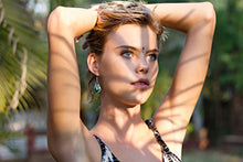 Load image into Gallery viewer, Boho Dangle Teardrop Abalone shell Earrings, Unique Sterling Silver Large paua shell earrings, Ethnic Gypsy Style, Handmade Statement Jewelry
