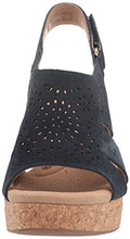 Load image into Gallery viewer, Clarks Women's Giselle Bay Wedge Sandal, Navy Suede, 8
