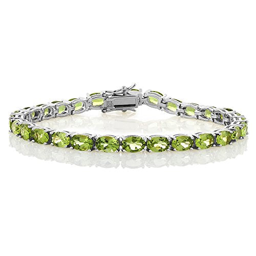 Gem Stone King 925 Sterling Silver Peridot Gemstone Birthstone Women's Tennis Bracelet, 12.00 Cttw Jewelry 7 Inch