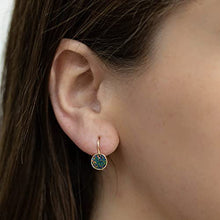 Load image into Gallery viewer, 14K Solid Yellow Gold Fire Black Opal Dainty Earrings For Women; Libra October Birthstone Round Black Stone Earrings; Handmade Jewelry For Classy Women &amp; Wedding Jewelry
