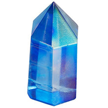 Load image into Gallery viewer, mookaitedecor Healing Crystal Wands 6 Faceted Single Point Reiki Chakra Meditation Home Decor,Blue Titanium Coated
